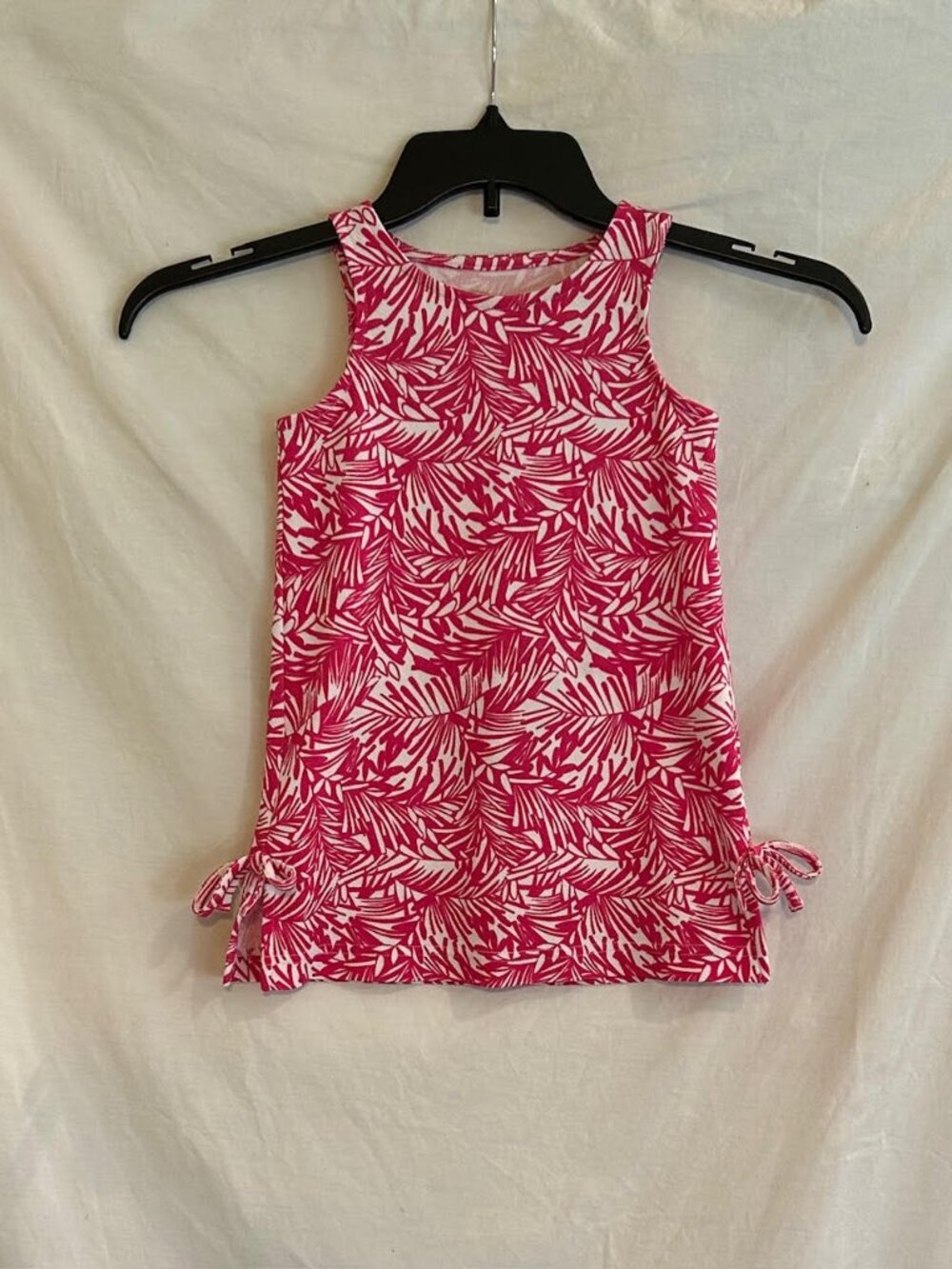 Pappagallo Girls XS Hot Pink White Palm Tropical Sleeveless Shift Dress Beach